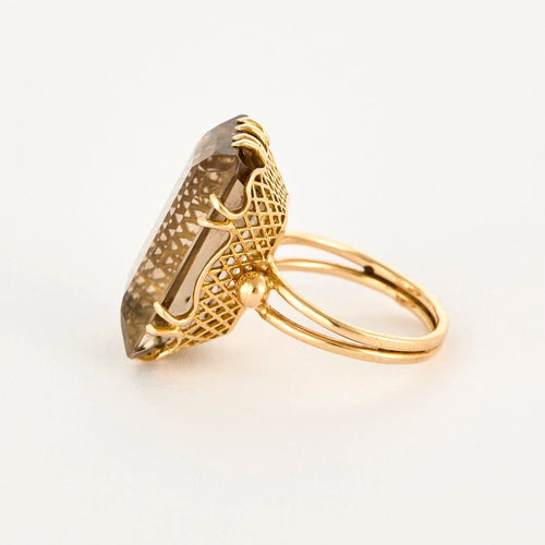 Bague 56 Bague cocktail en or jaune et quartz fumé 58 Facettes DV0989-1