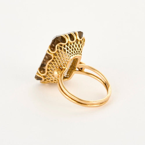 Bague 56 Bague cocktail en or jaune et quartz fumé 58 Facettes DV0989-1