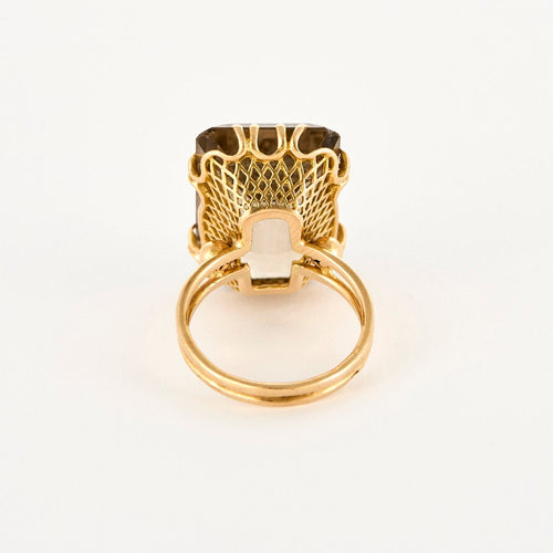 Bague 56 Bague cocktail en or jaune et quartz fumé 58 Facettes DV0989-1
