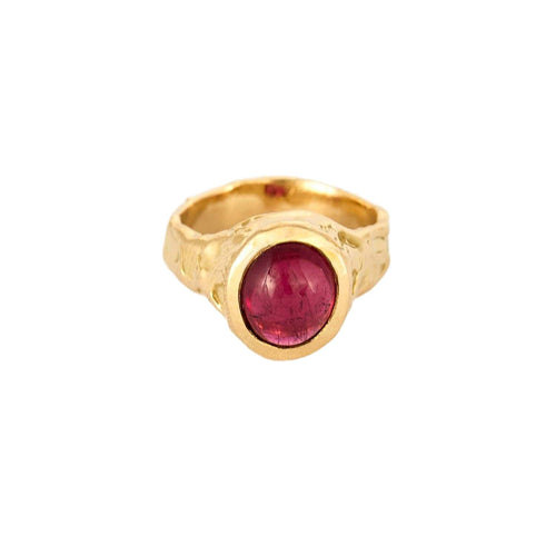 Bague 54 Bague en or jaune travaillé avec cabochon de tourmaline 58 Facettes DV13401-1-54-1