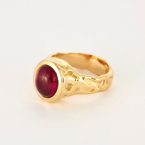 Bague 54 Bague en or jaune travaillé avec cabochon de tourmaline 58 Facettes DV13401-1-54-1