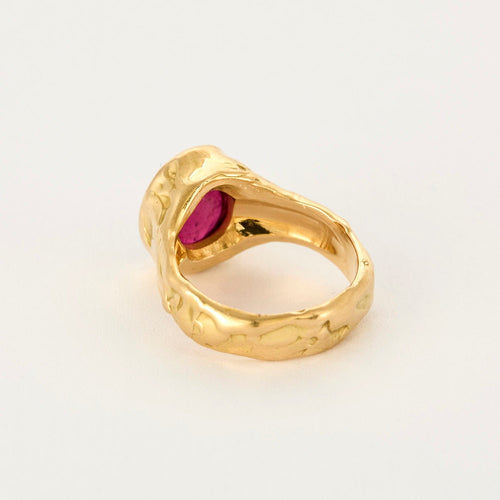 Bague 54 Bague en or jaune travaillé avec cabochon de tourmaline 58 Facettes DV13401-1-54-1