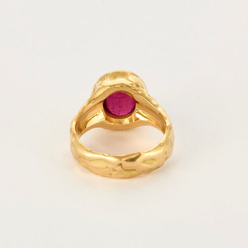 Bague 54 Bague en or jaune travaillé avec cabochon de tourmaline 58 Facettes DV13401-1-54-1