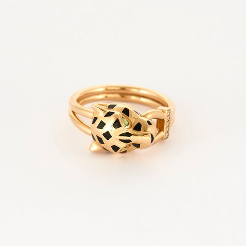 Bague 59 CARTIER - Panthère - Bague en or rose, laque noire et tsavorite 58 Facettes DV0998-1