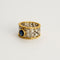 Bague 45.5 BUCCELLATI - Bague bandeau ciselée et ajourée à motif de dentelle en or jaune, blanc, diamants et saphir 58 Facettes DV4479-3-455-2
