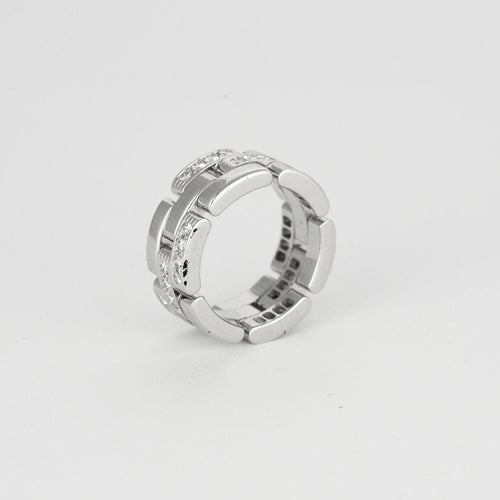 Bague 48 CARTIER - Maille panthère trois rangs demi pavé - Bague en or blanc et diamants 58 Facettes DV4479-5-48-2