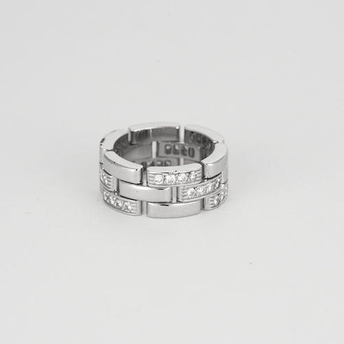 Bague 48 CARTIER - Maille panthère trois rangs demi pavé - Bague en or blanc et diamants 58 Facettes DV4479-5-48-2