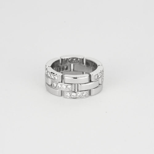 Bague 48 CARTIER - Maille panthère trois rangs demi pavé - Bague en or blanc et diamants 58 Facettes DV4479-5-48-2