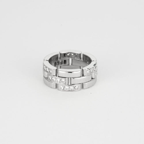 Bague 48 CARTIER - Maille panthère trois rangs demi pavé - Bague en or blanc et diamants 58 Facettes DV4479-5-48-2