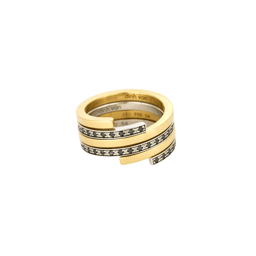 Bague 54 DINH VAN - Duo Spirale - Bague or jaune, or gris et diamants noirs 58 Facettes DV14060-1