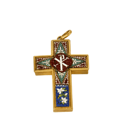 Pendentif Rare Pendentif croix or jaune, micro-mosaïque 58 Facettes DV14293-4