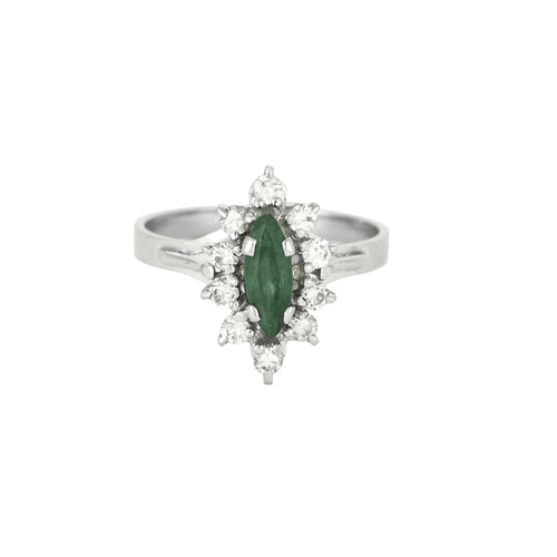Bague 52.5 Bague marquise en or blanc, émeraude et diamants 58 Facettes DV14804-2-525-3
