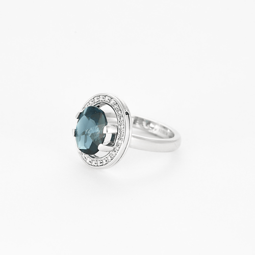 POIRAY - Ma préference - Bague en or gris et diamants, topaze blue london - tourmaline rose