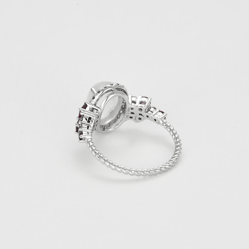 Bague 51 Bague en or blanc, pierre de lune, diamants et rubis 58 Facettes DV10549-6