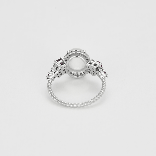 Bague 51 Bague en or blanc, pierre de lune, diamants et rubis 58 Facettes DV10549-6