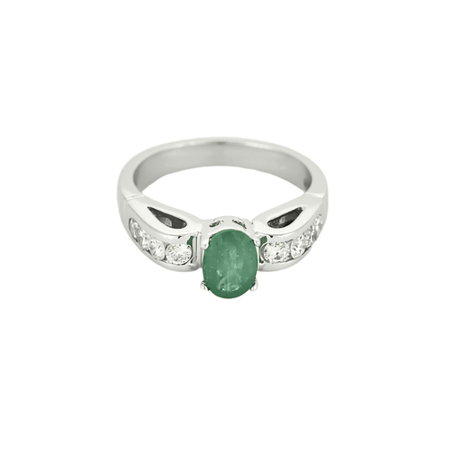 Bague 53 Bague en or gris, émeraude et diamants 58 Facettes DV16304-1