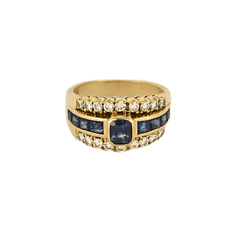 Bague 49.5 Bague bandeau en or jaune, diamants et saphirs 58 Facettes DV16301-2-495-2
