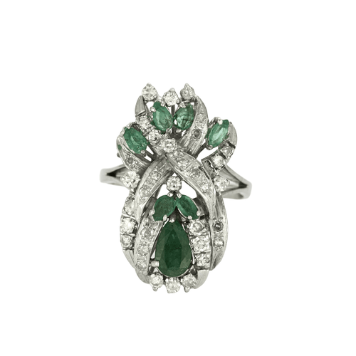 Bague 64 Bague en or gris, diamants et émeraudes 58 Facettes DV15843-8