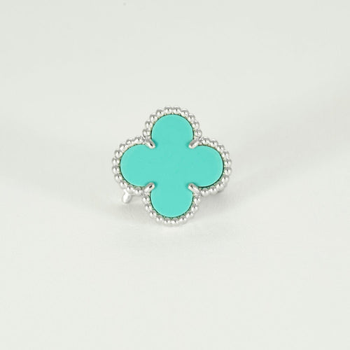 Boucles d'oreilles VAN CLEEF & ARPELS - Boucles d'oreilles Vintage Alhambra or blanc et turquoise 58 Facettes DV0830-23