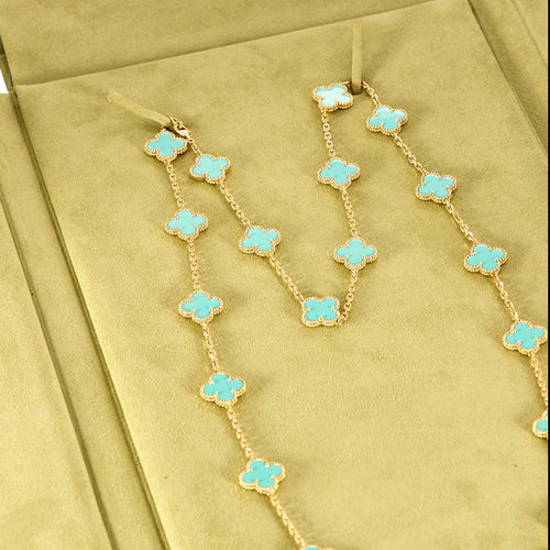 Collier VAN CLEEF & ARPELS - Sautoir Vintage Alhambra en or jaune et turquoise 58 Facettes DV0830-25