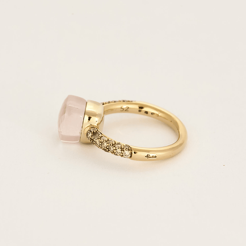 Bague 52 Pomellato- Quarzo Rosa Petit - Bague en or rose quartz rose, calcédoine et diamants 58 Facettes DV16987-2