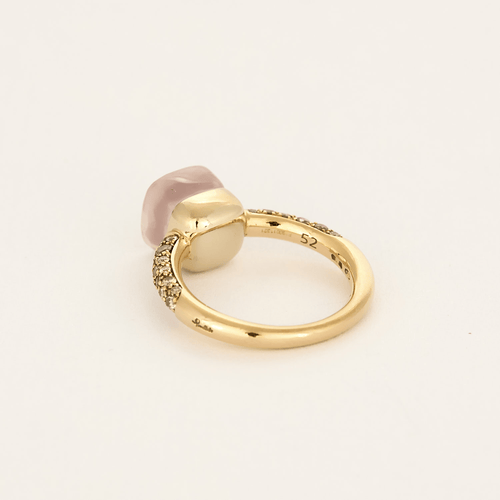 Bague 52 Pomellato- Quarzo Rosa Petit - Bague en or rose quartz rose, calcédoine et diamants 58 Facettes DV16987-2