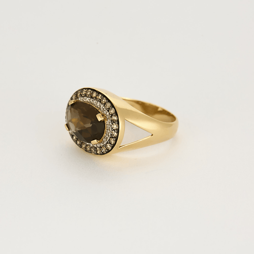 Bague 54 Bague cocktail en or jaune quartz fumé et diamants 58 Facettes DDV17242-3