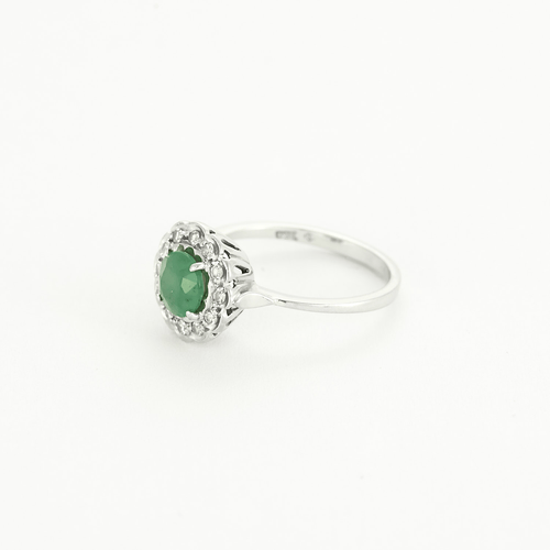 Bague 51.5 Bague marguerite en or blanc, émeraude et diamants 58 Facettes DV4486-19