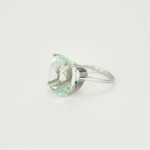 Bague 49 Bague cocktail en or blanc et importante Aigue-Marine 58 Facettes DV18467-1-49-2