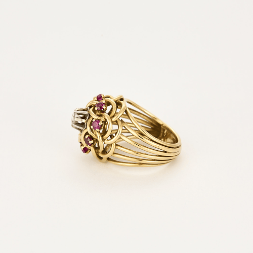 Bague 51,5 Bague en or jaune, diamant et rubis de synthèse 58 Facettes DV18467-2-515-5