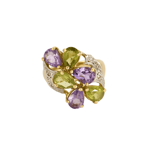 Bague 53 Bague cocktail en or jaune et or gris, améthystes et péridots, diamants 58 Facettes DV11262-12