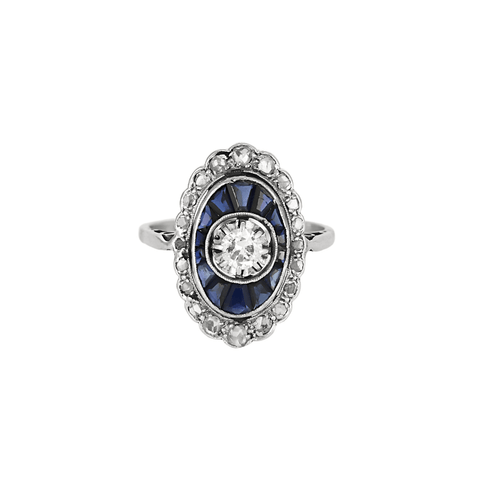 Bague 51.5 Bague en or gris , diamants , saphirs de synthèse 58 Facettes DV18878-1
