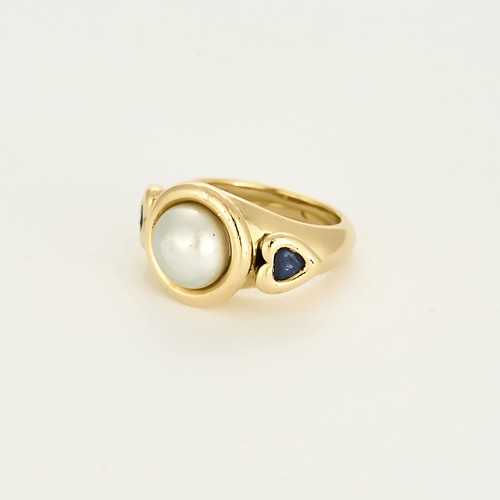 Bague 52 Bague en or jaune, saphir et perle mabé 58 Facettes DV19349-1