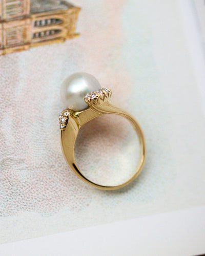 Bague 54 Bague jonc en or jaune 750 avec perle de culture et diamants 58 Facettes A11114