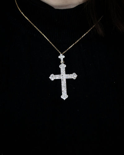 Croix Belle Époque en or jaune et argent pavée de diamants 58 Facettes A11355