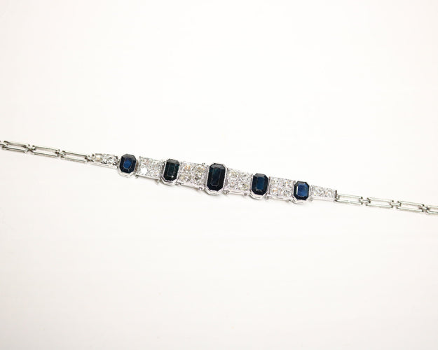 Bracelet Bracelet Art déco en platine à saphirs et diamants 58 Facettes A11370