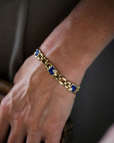 Bracelet Bracelet articulé en or jaune et diamants, lapis-lazuli 58 Facettes A11499
