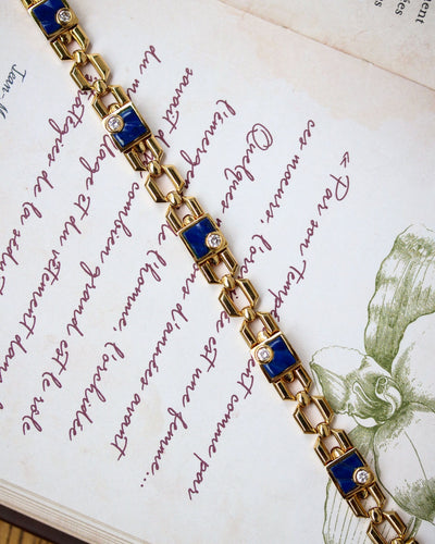 Bracelet Bracelet articulé en or jaune et diamants, lapis-lazuli 58 Facettes A11499
