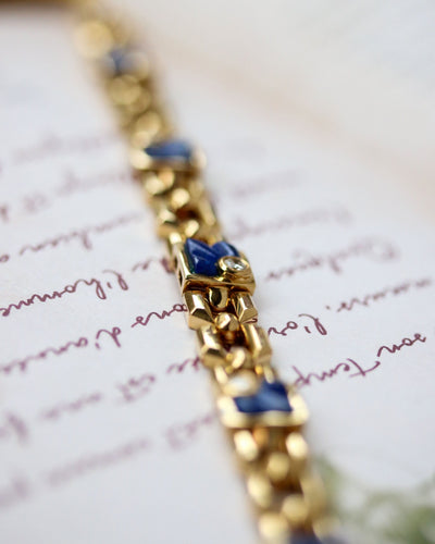 Bracelet Bracelet articulé en or jaune et diamants, lapis-lazuli 58 Facettes A11499