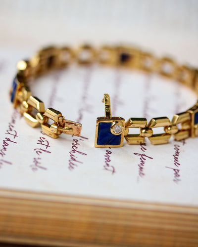 Bracelet Bracelet articulé en or jaune et diamants, lapis-lazuli 58 Facettes A11499
