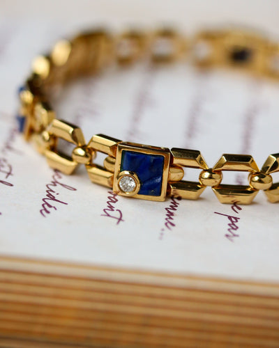 Bracelet Bracelet articulé en or jaune et diamants, lapis-lazuli 58 Facettes A11499