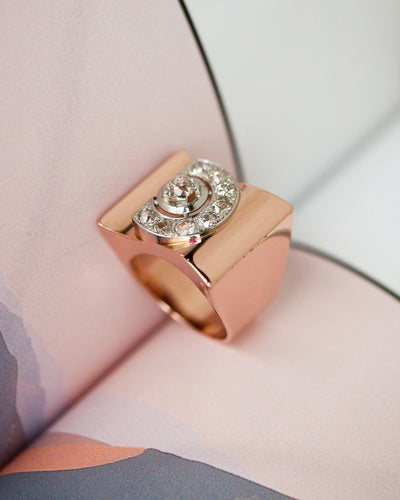 Bague 53 Bague tank en or rouge 750 et diamants 58 Facettes A11869
