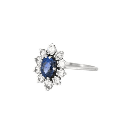 Bague 55 Bague Marguerite en platine (950 Millièmes) et or gris 18K (750 Millièmes) centrée d’un saphir ovale et entouré de diamants 58 Facettes DV4109-3