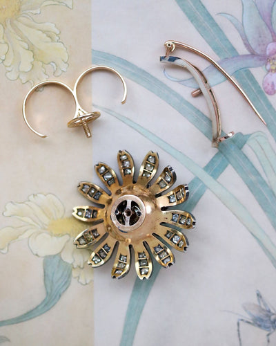 Broche 53 Bague marguerite modulable broche en or rose et diamants, perle de culture gold 58 Facettes A9885 F1987