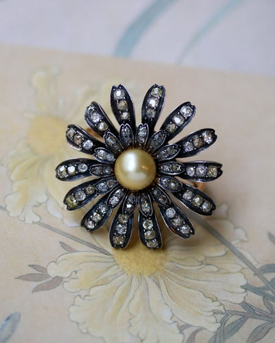 Broche 53 Bague marguerite modulable broche en or rose et diamants, perle de culture gold 58 Facettes A9885 F1987