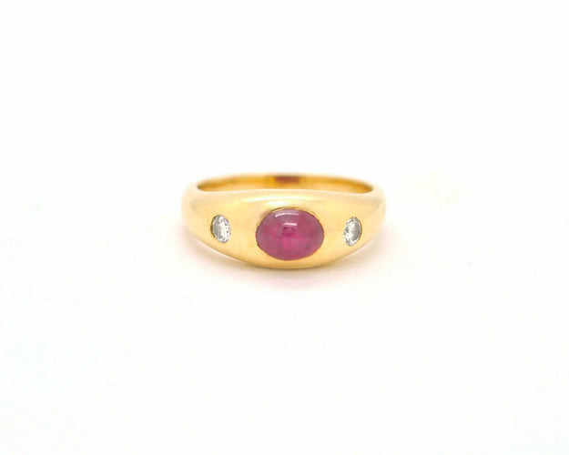 Bague Bague en or jaune 18 ct avec rubis cabochon 0,90 ct et diamants 58 Facettes 8842