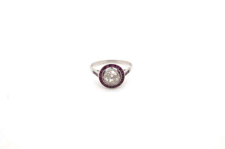 Bague 57 Art déco - Bague en platine, diamants et rubis 58 Facettes 24714