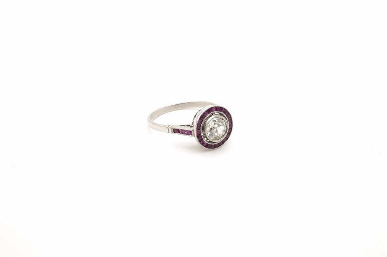 Bague 57 Art déco - Bague en platine, diamants et rubis 58 Facettes 24714