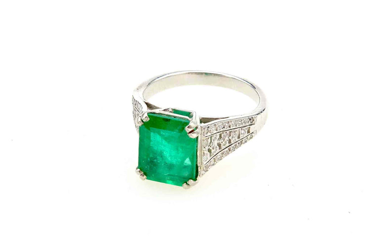 Bague 51 Bague Art déco en platine avec émeraude et diamants 58 Facettes 21498 / 23389