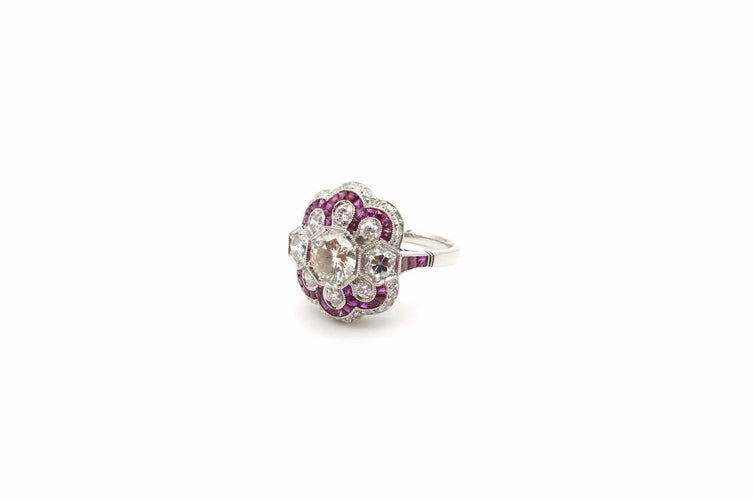 Bague 54 Bague Art déco en platine avec rubis et diamants 58 Facettes 24711